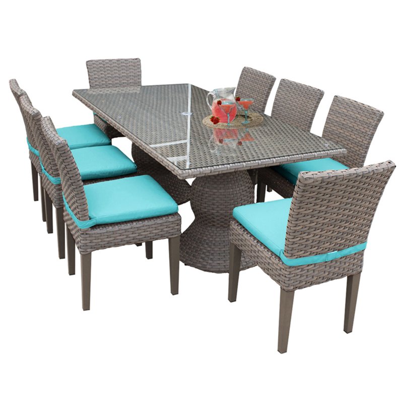 Tkc Oasis 9 Piece 80 Glass Top Patio Dining Set In Turquoise Tkc Oasis 9 Piece 80