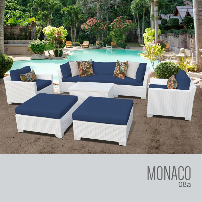 Tkc Monaco 8 Piece Patio Wicker Sofa Set In Blue 08a Navy Tkc Monaco 8 Piece Patio Wicker Sofa Set In Blue