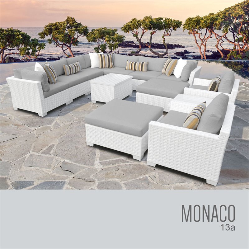 Tkc Monaco 13 Piece Patio Wicker Sofa Set In Gray 13a Grey Tkc Monaco 13 Piece Patio Wicker Sofa Set In Gray