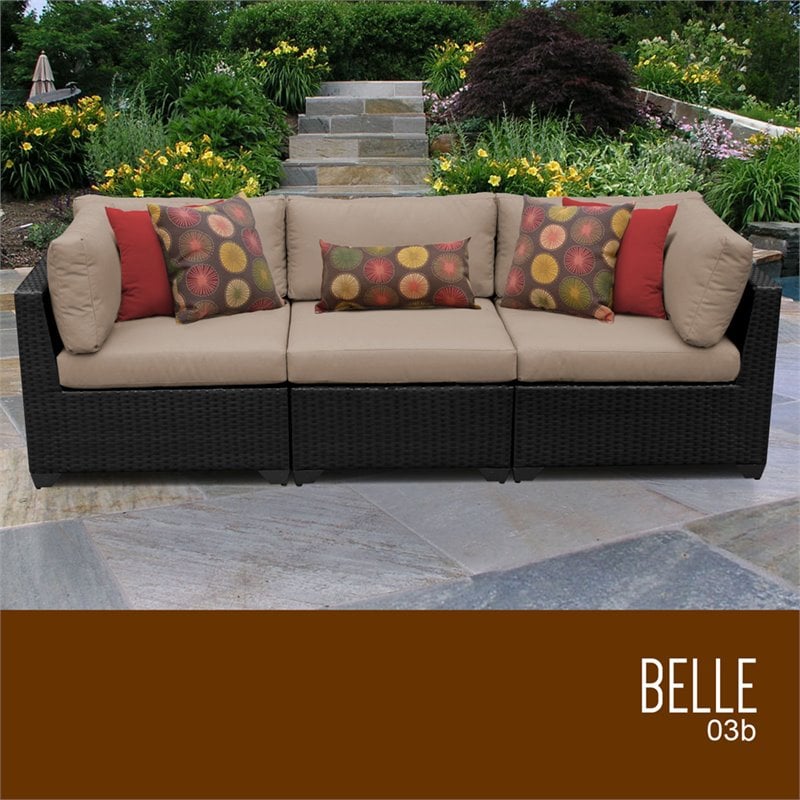 Tk Classic Belle 3 Piece Resin Wicker Patio Sofa In Tan