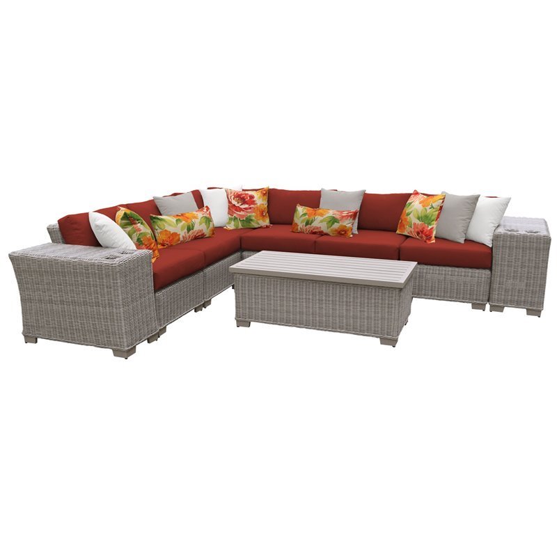 Coast 9 Piece Outdoor Wicker Patio Furniture Set 09b in Terracotta