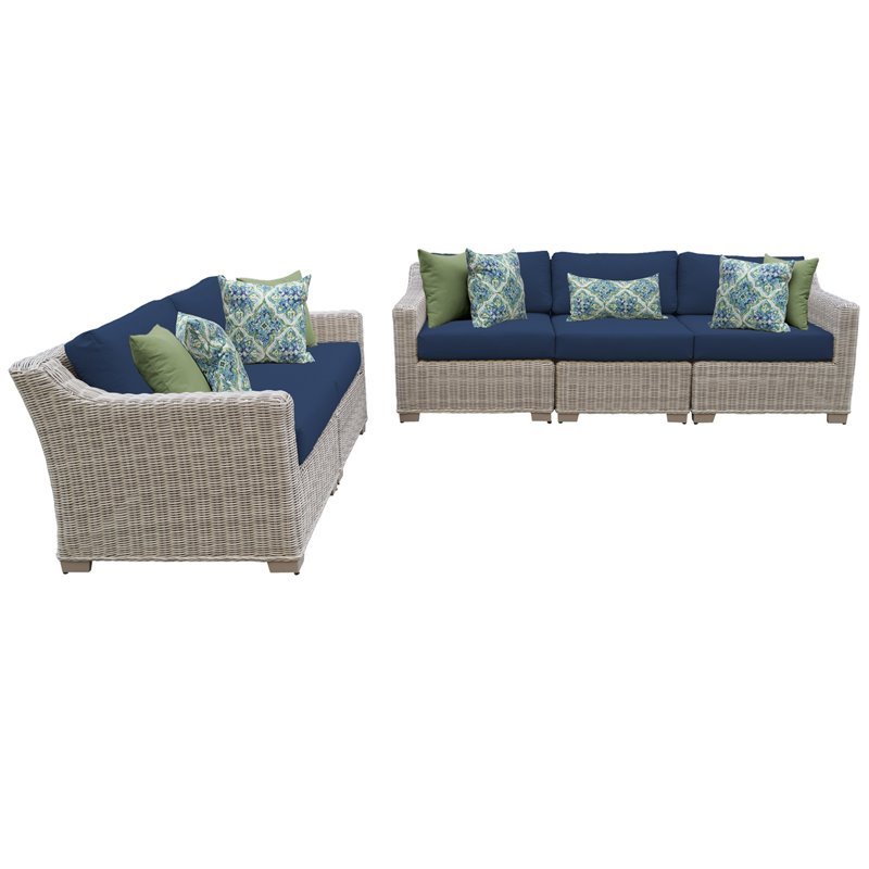 Coast 5 Piece Outdoor Wicker Patio Furniture Set In Navy For Sale Online