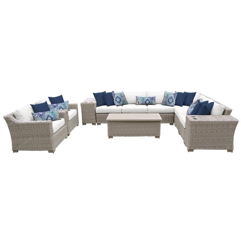 Coast 11 Piece Outdoor Wicker Patio Furniture Set 11d in Sail White