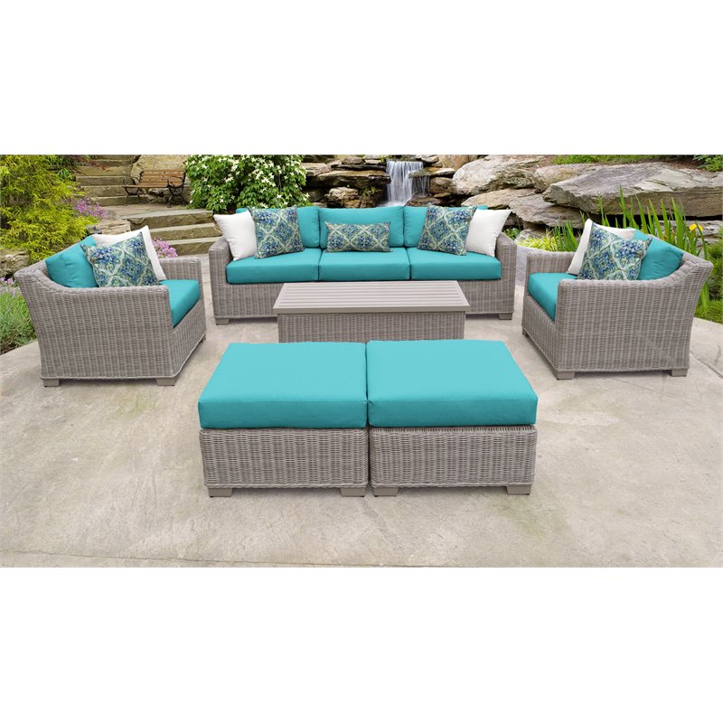 Coast 8 Piece Outdoor Wicker Patio Furniture Set In Aruba
