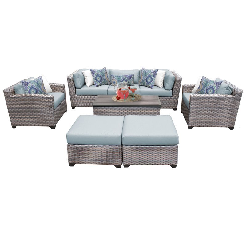 TK Classics Florence 8 Piece Wicker Patio Sectional Set w/ Spa Cushions