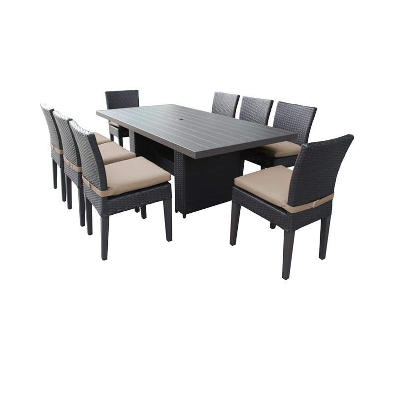 Belle Patio Dining Table With 8 Armless, Deco 9 Piece Wicker Patio Dining Set With Gray Cushions