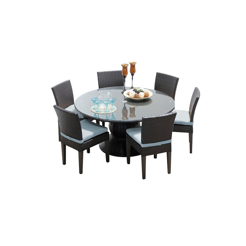 Belle 60 Patio Dining Table With 6 Armless Chairs And Cushions In Spa Kit 6c - Patio Dining Room Furniture