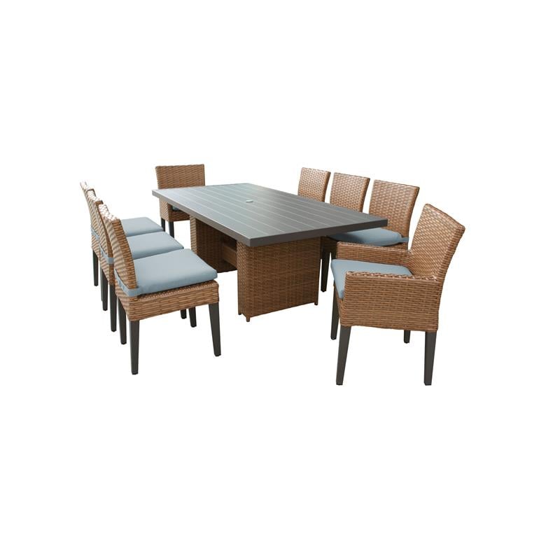 Laguna Rectangular Patio Dining Table 6 Armless Chairs 2 Arm Chairs in Spa