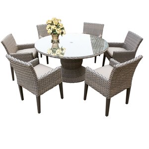 monterey 60 inch outdoor patio dining table with 6 chairs w/ arms