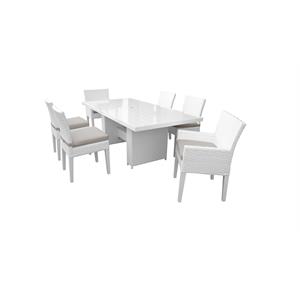 monaco rectangular patio dining table 4 armless chairs 2 arm chairs