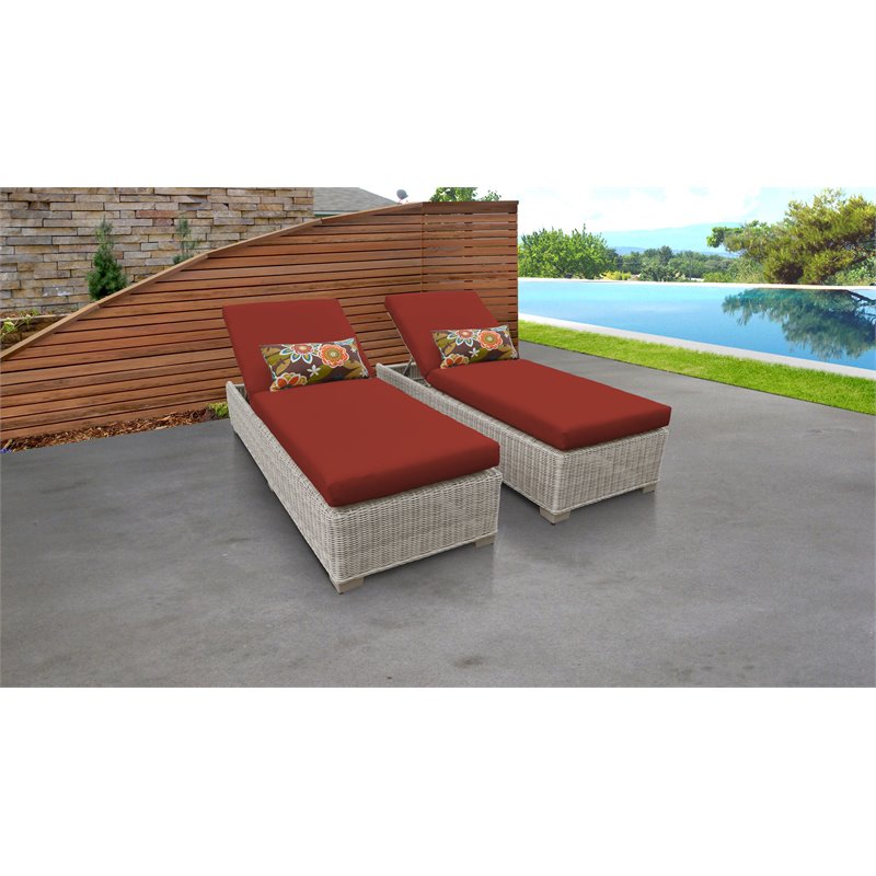 Coast Chaise Set of 2 Outdoor Wicker Patio Furniture in Terracotta
