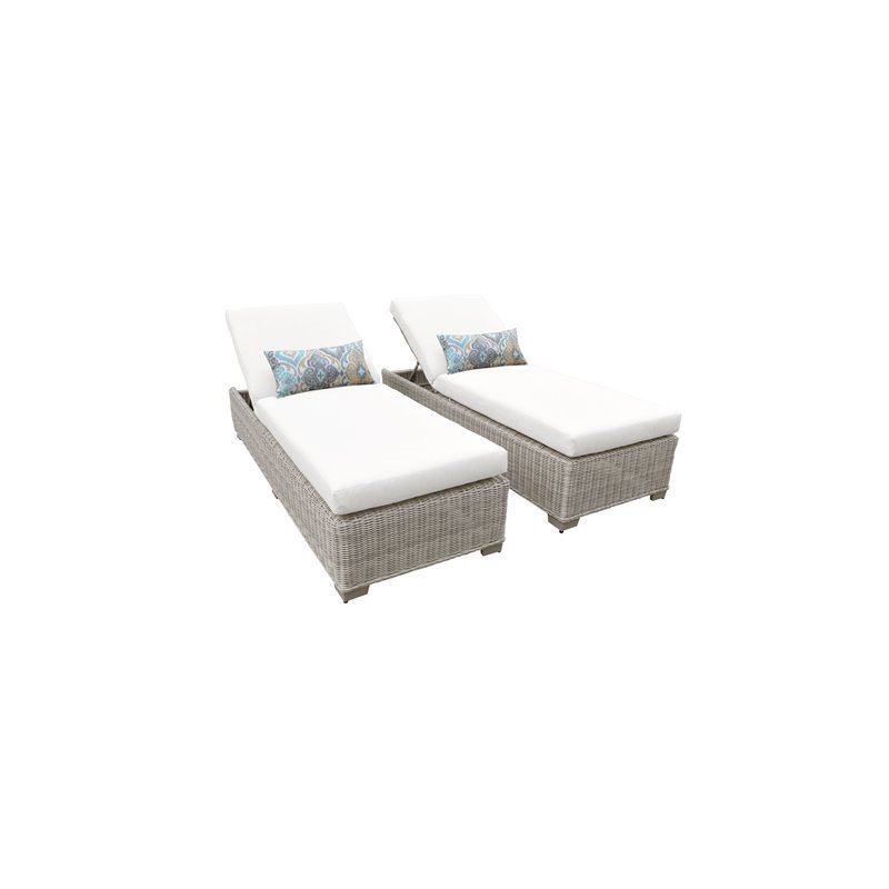 Coast Chaise Set of 2 Outdoor Wicker Patio Furniture in Sail White
