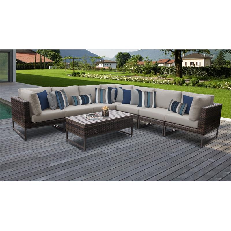 Barcelona 8 Piece Wicker Patio Furniture Set 08a In Brown And Beige Barcelona 08a Brn Beige