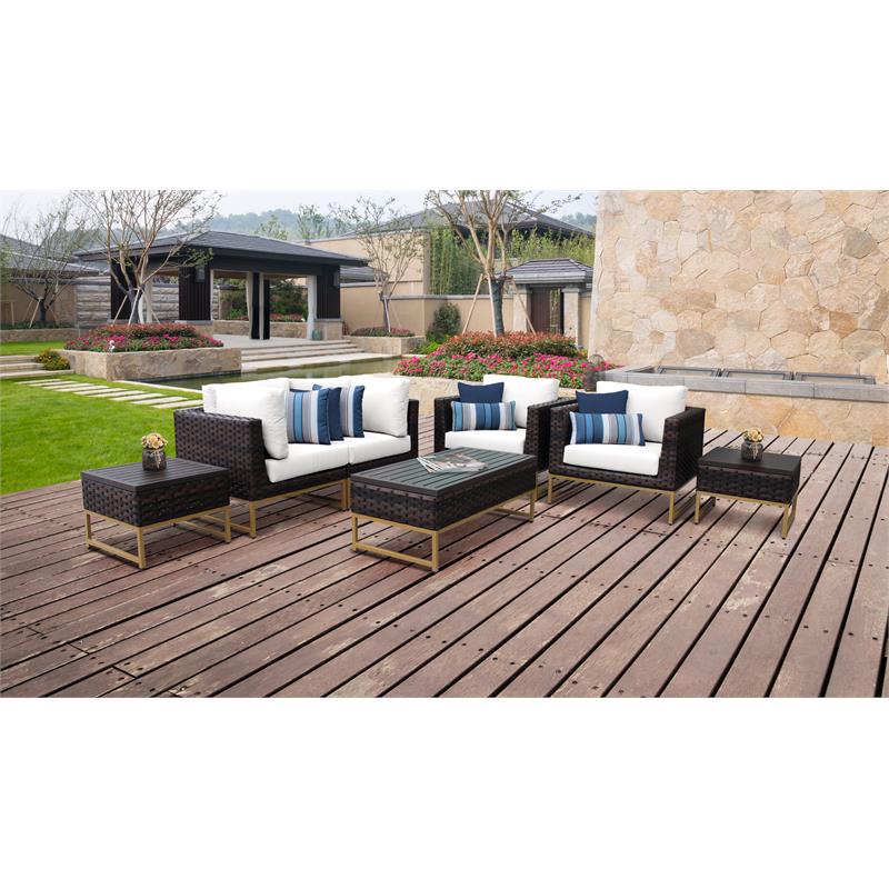 Barcelona 7 Piece Wicker Patio Furniture Set 07d In Gold And White Barcelona 07d Gld White