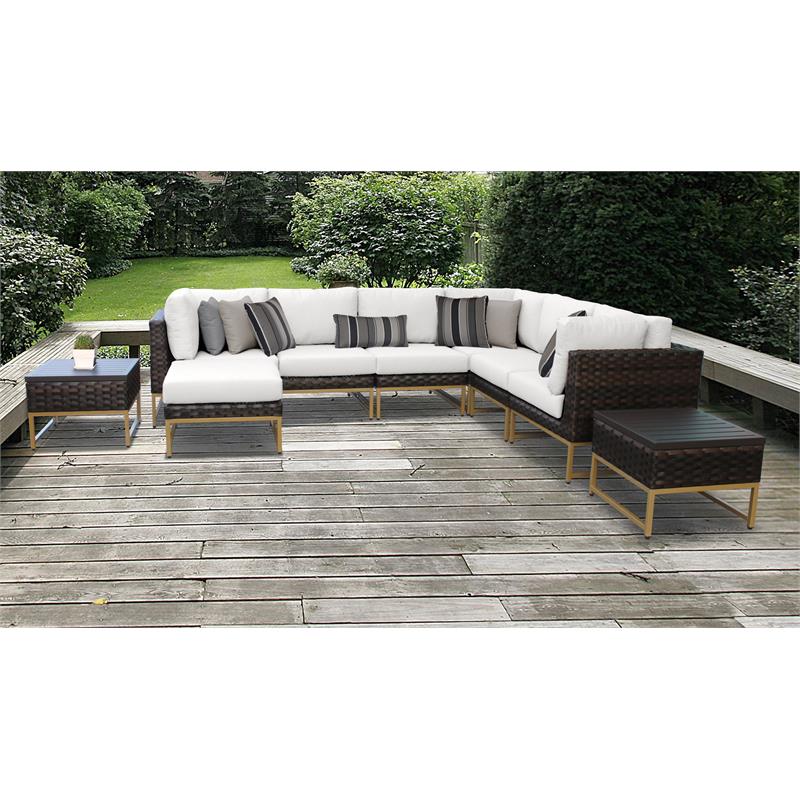 Barcelona 9 Piece Wicker Patio Furniture Set 9b In Gold And White Barcelona 09b Gld White