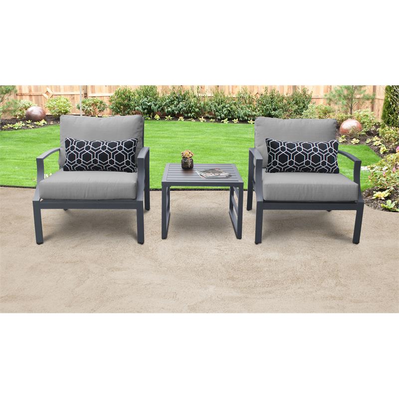 TK Classics Lexington 3 Piece Aluminum Patio Furniture Set 03a in Grey