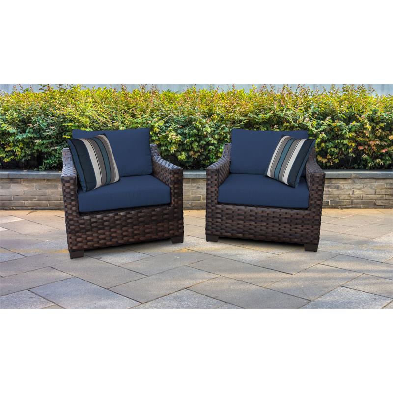 Kathy Ireland River Brook 2 Piece Outdoor Wicker Patio Furniture Set 02b In Navy River 02b Navy