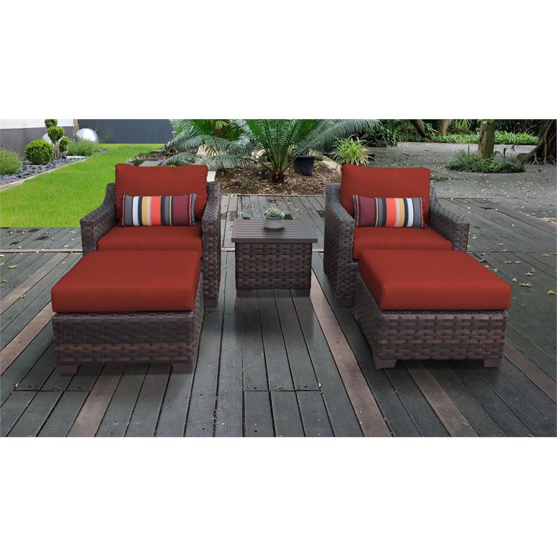 Kathy Ireland River Brook 5 Piece Wicker Patio Furniture Set 05b In Terracotta River 05b Terracotta