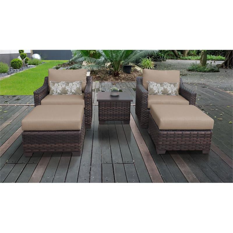 Kathy Ireland River Brook 5 Piece Wicker Patio Furniture Set 05b In Wheat River 05b Wheat