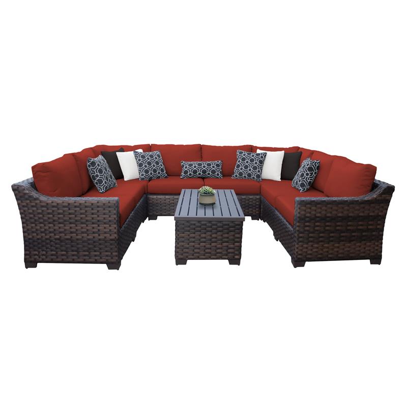 Kathy Ireland River Brook 9 Piece Wicker Patio Furniture Set 09c In Terracotta River 09c Terracotta