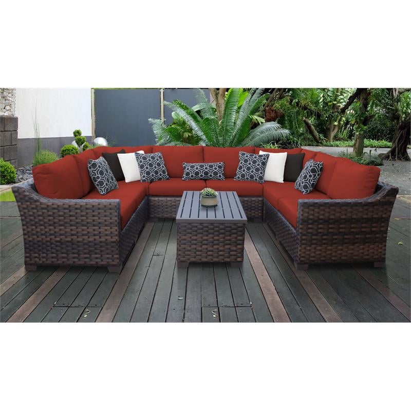 Kathy Ireland River Brook 9 Piece Wicker Patio Furniture Set 09c In Terracotta River 09c Terracotta