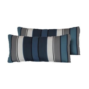 TK Classics Captains Stripe Outdoor Rectangle Throw Pillows in Blue (Set of 2)