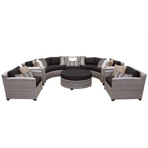 TK Classics Florence 8 Piece Wicker Curved Sectional Set w/ Black Cushions
