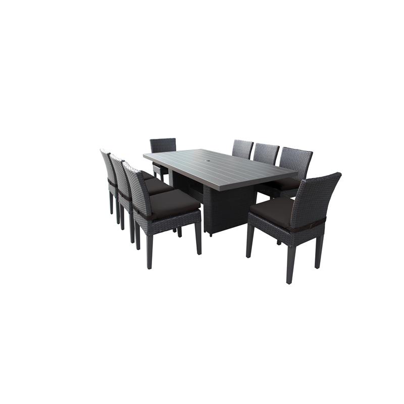 Belle Patio Dining Table with 8 Armless Chairs in Black