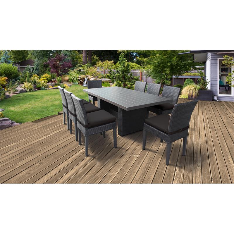 Belle Patio Dining Table with 8 Armless Chairs in Black