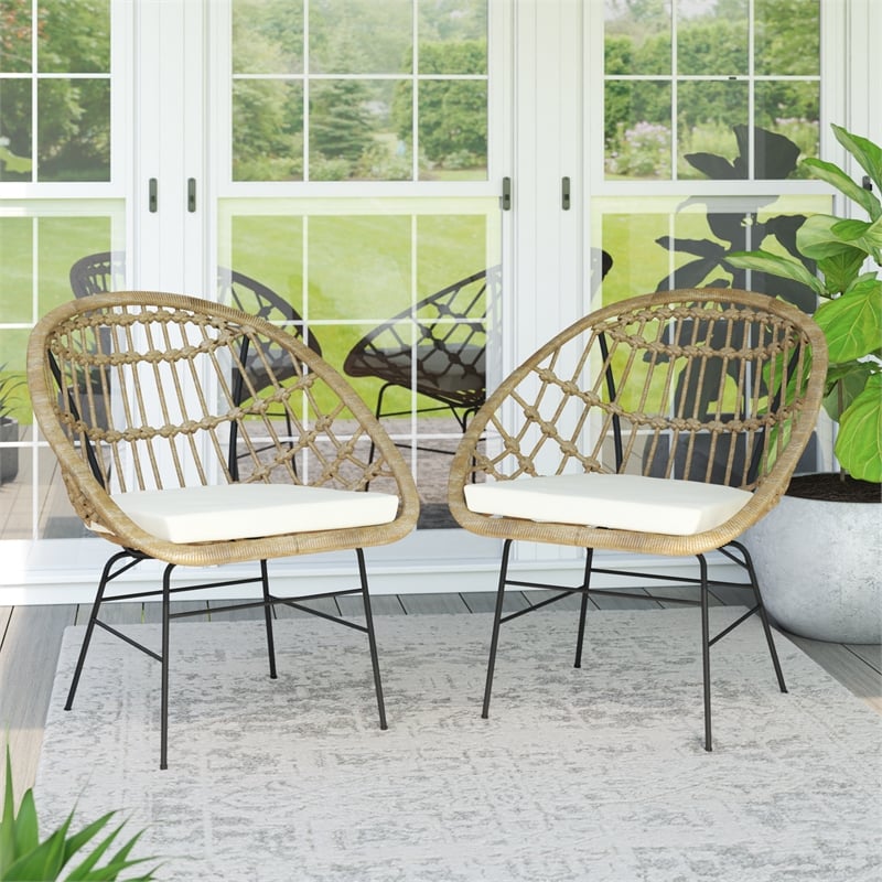 TK Classics Metal/Wicker Outdoor Chair with Cushions in