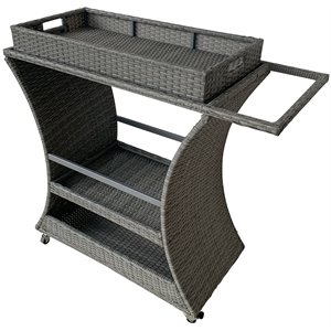 tk classics metal/wicker outdoor bar cart with removable tray in gray