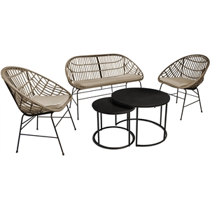 tk classics outdoor 4pc metal & wicker conversation set with cushion beige/black