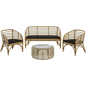 tk classics patio 4pc aluminum/wicker conversation set with cushion beige/black