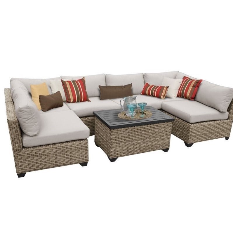 TK Classics Monterey 7Pc Patio Wicker Sectional Set w/ Cushions in