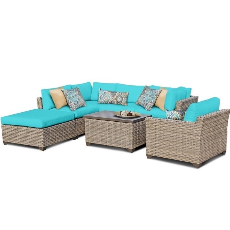 Monterey 2pc Outdoor Wicker Sectional Loveseat with Cushions – Terracotta – TK Classics For Sale