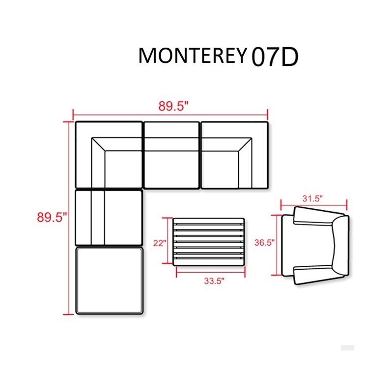 TK Classics Monterey 7 Pc Traditional Outdoor Wicker Sectional Sofa Set