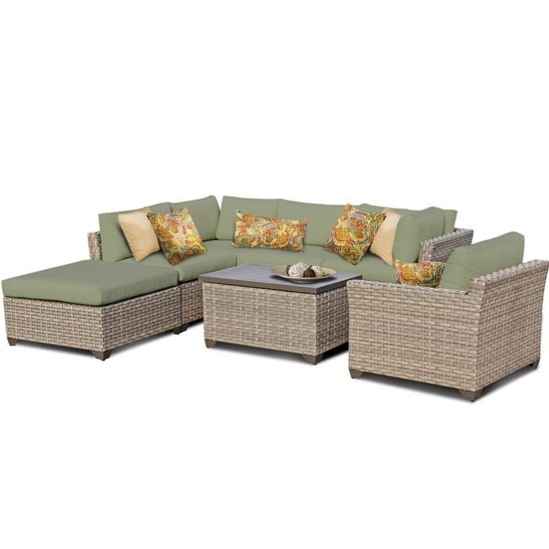 TK Classics Monterey 7 Pc Traditional Outdoor Wicker Sectional Sofa Set