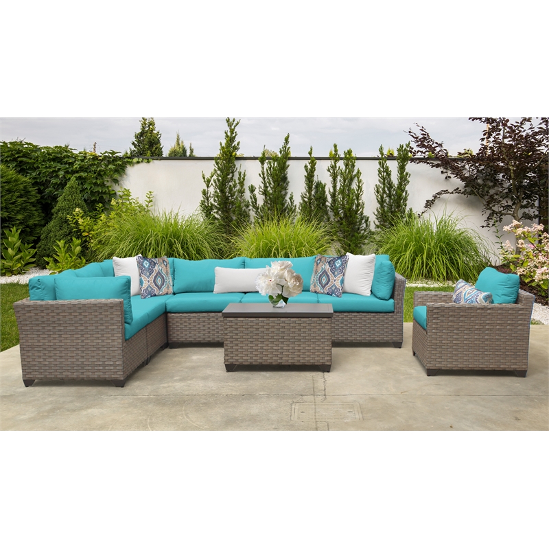 TK Classics Monterey 8 Piece Sectional Seating Group with Cushions in Aruba