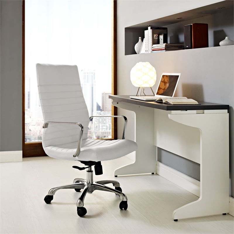 Modway Finesse High Back Modern Vinyl Office Chair in White Finish