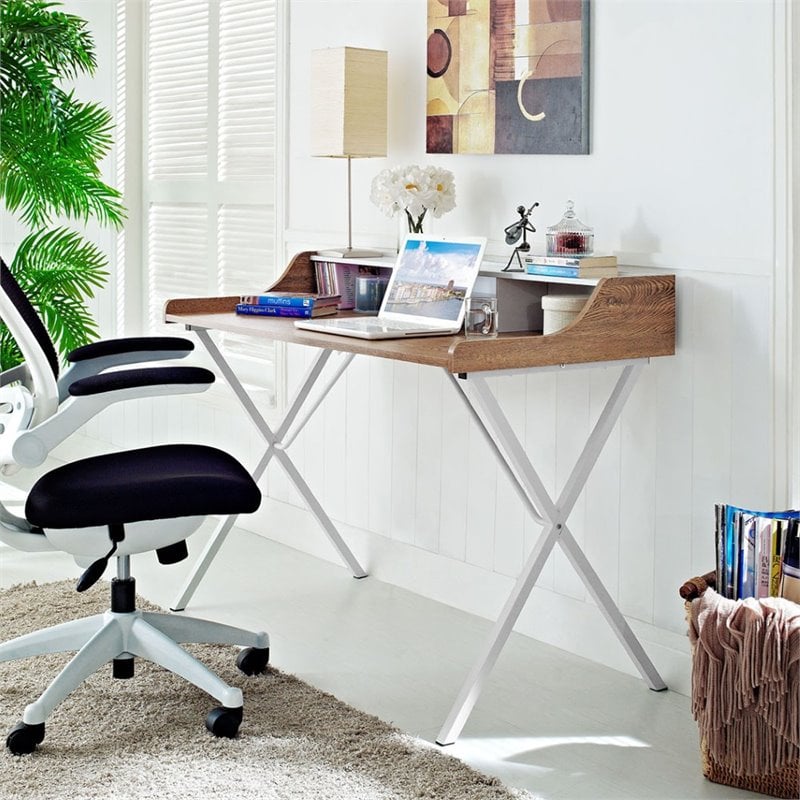 Modway Bin Modern Melamine & Metal Office Desk in Walnut Finish