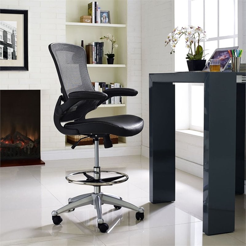 Modway Attainment Modern Vinyl Drafting Chair in Black Finish