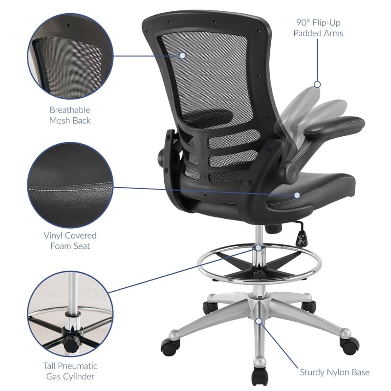 Modway Attainment Modern Vinyl Drafting Chair in Black Finish