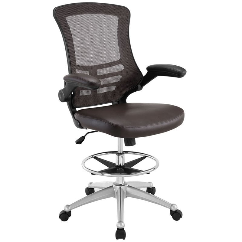 Modway Attainment Modern Vinyl Drafting Chair in Brown Finish