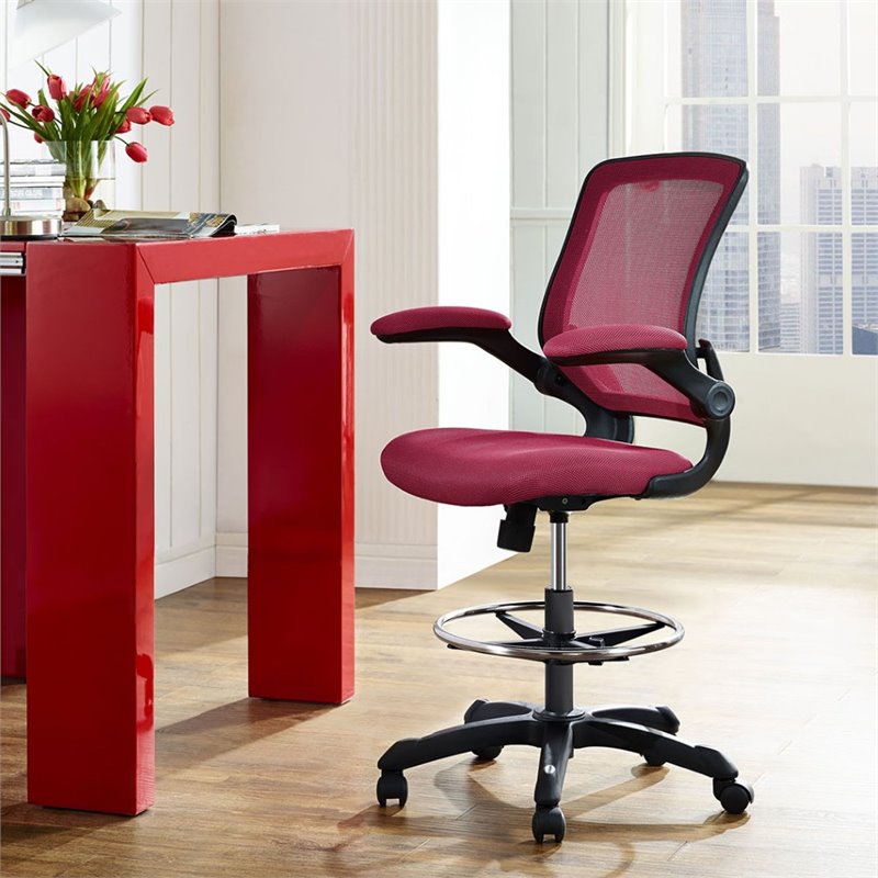 Modway Veer Modern Mesh Fabric & Metal Drafting Chair in Red