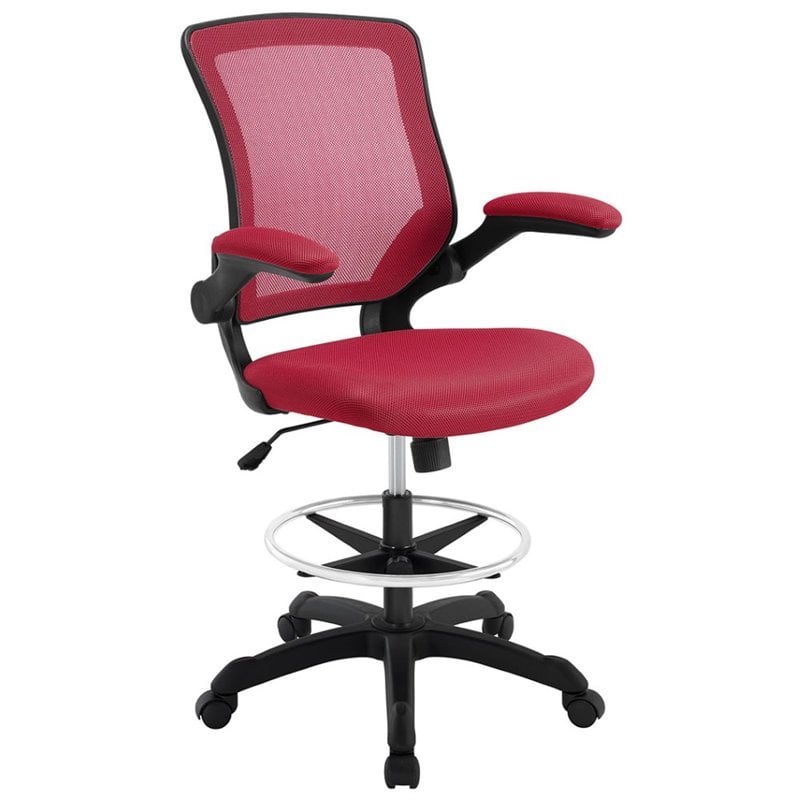 Modway Veer Modern Mesh Fabric & Metal Drafting Chair in Red