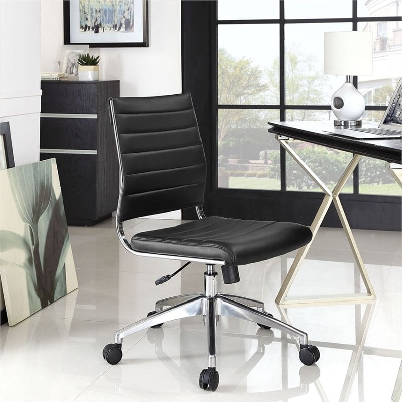 Modway Jive Modern Vinyl Armless Mid Back Office Chair in Black