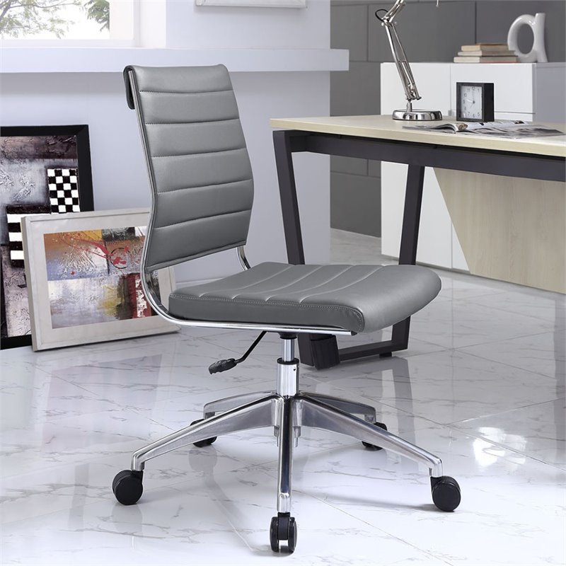 Modway Jive Modern Vinyl Armless Mid Back Office Chair in Gray