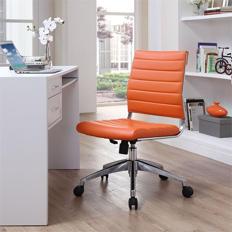 Modway Jive Modern Vinyl Armless Mid Back Office Chair in Orange