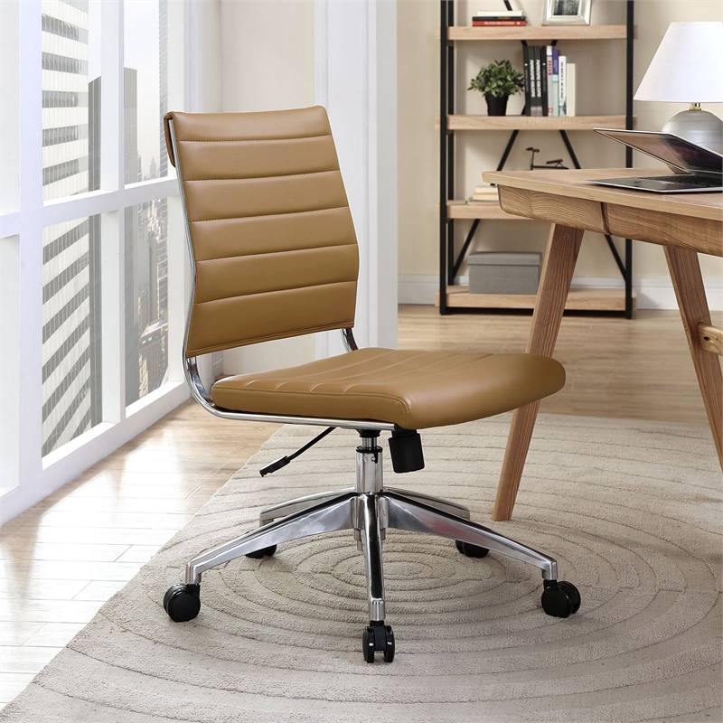 Modway Jive Modern Vinyl Armless Mid Back Office Chair in Tan