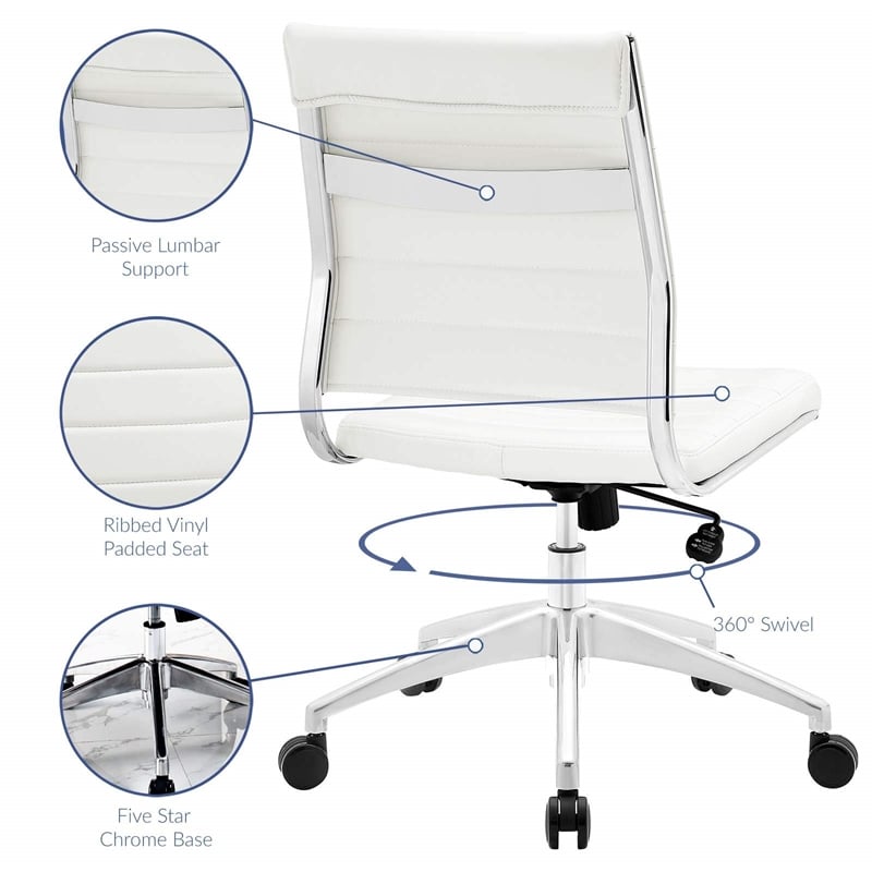 Modway Jive Modern Vinyl Armless Mid Back Office Chair in White